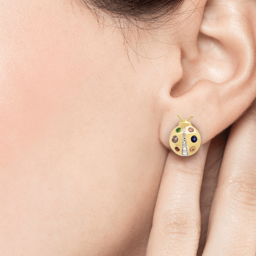 Gold Ladybug Sterling Silver Stud Earrings | The Shop'n Glow