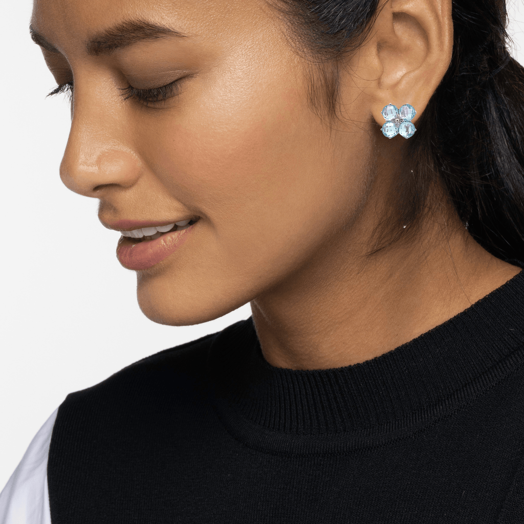Aquamarine Flowers Stud Earrings | The Shop'n Glow