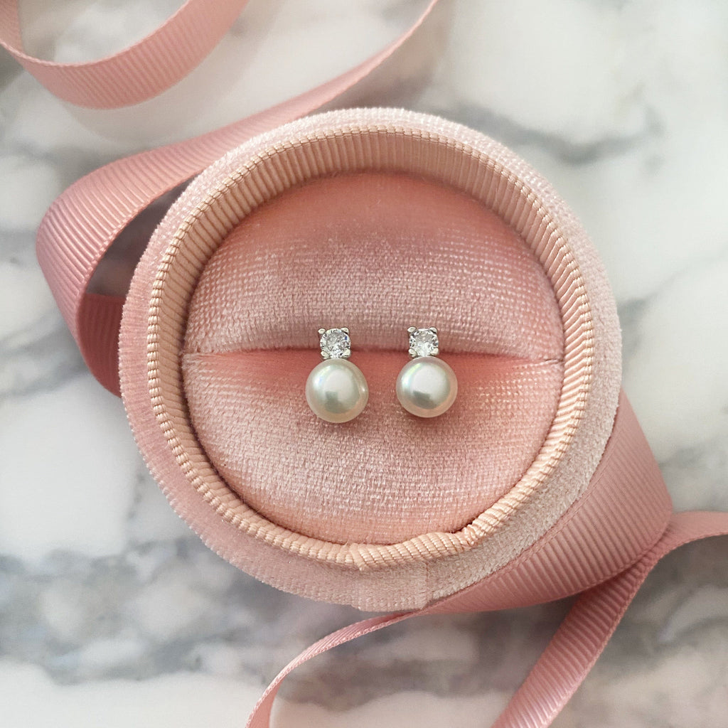 Mini White Pearl with CZ Stud Earrings | The Shop'n Glow 