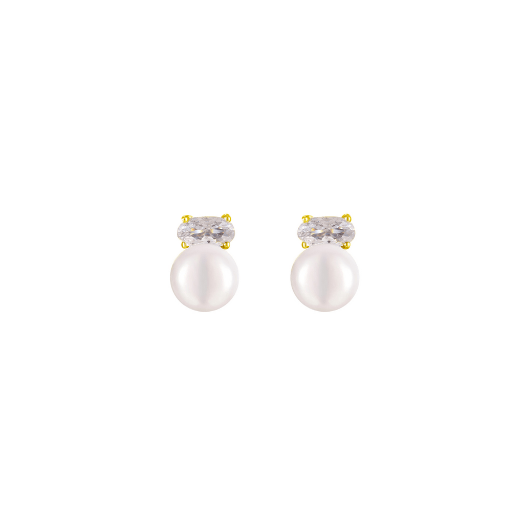 White Pearl with Oval CZ Stud Earrings | the Shop'n Glow