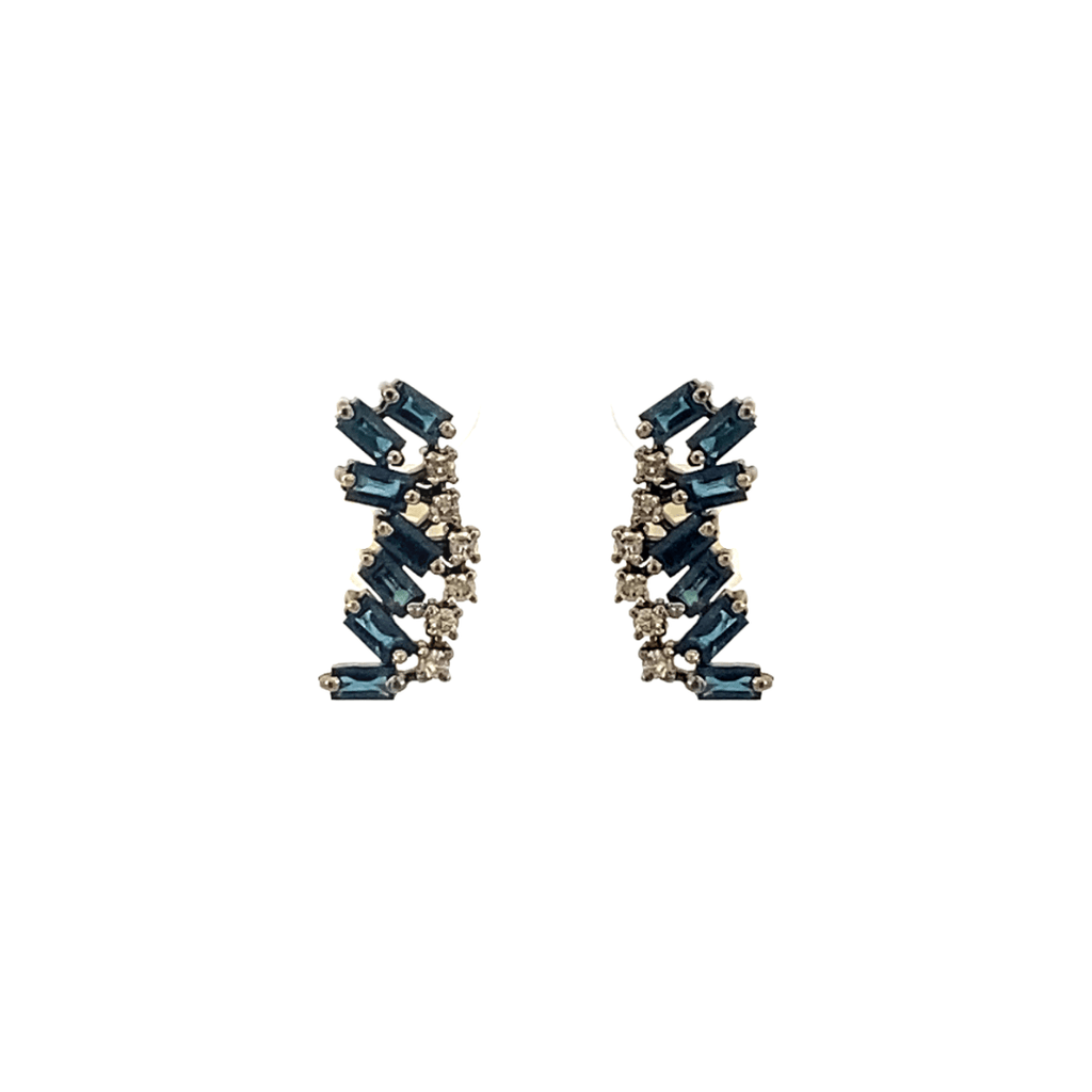 Stunning Blue Sapphires and Diamonds Stud Earrings