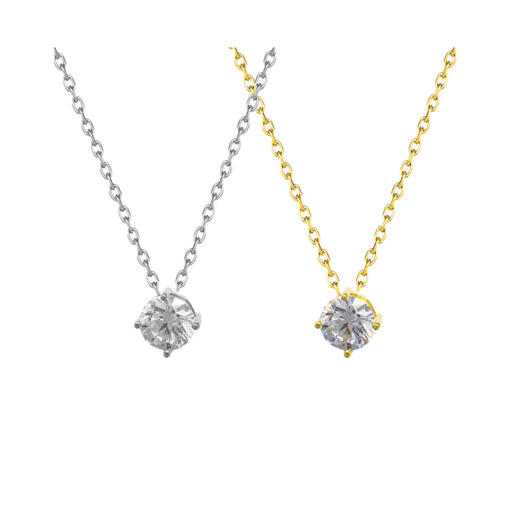 Sterling Silver Classy Round Cut White Diamond CZ Pendant Necklace