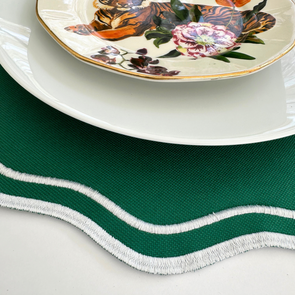 Vibrant Green Placemats with White Scalloped Detail (Set of 2) | The Shop’n Glow