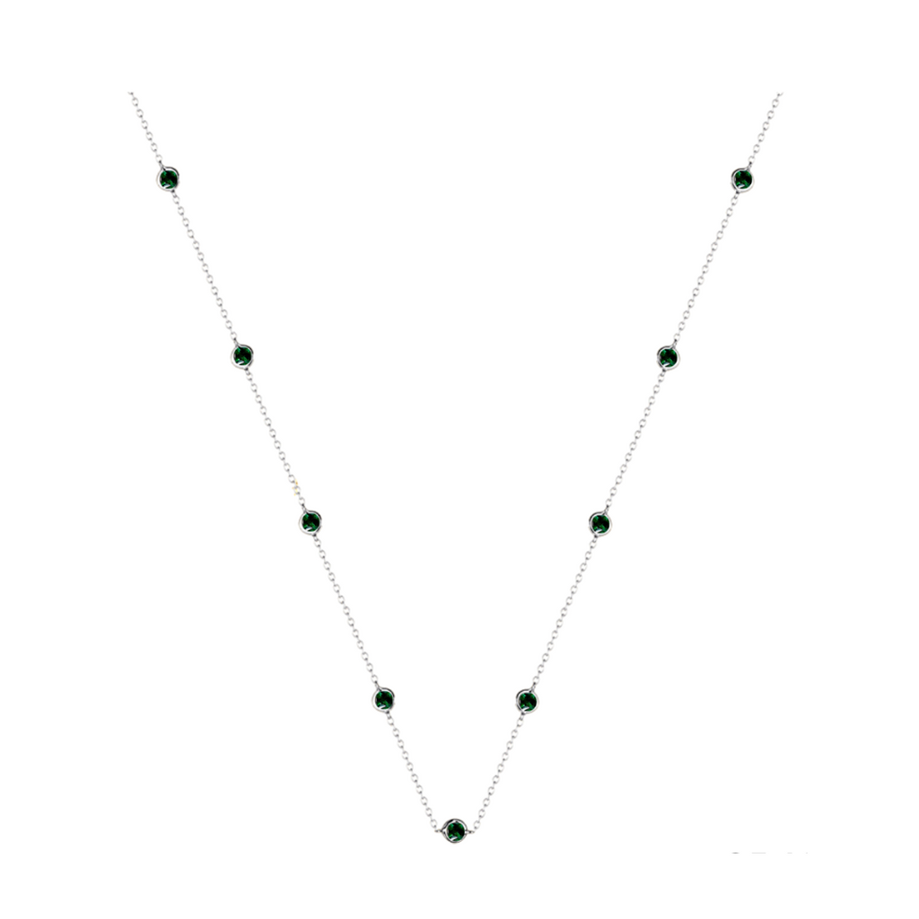 Green Cubic Zirconia Bezel-Strand Necklace 16" | The Shop'n Glow