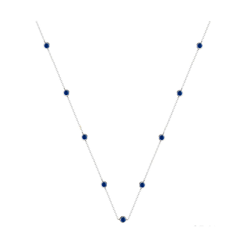 Blue Cubic Zirconia Bezel-Strand Necklace 16" | The Shop'n Glow