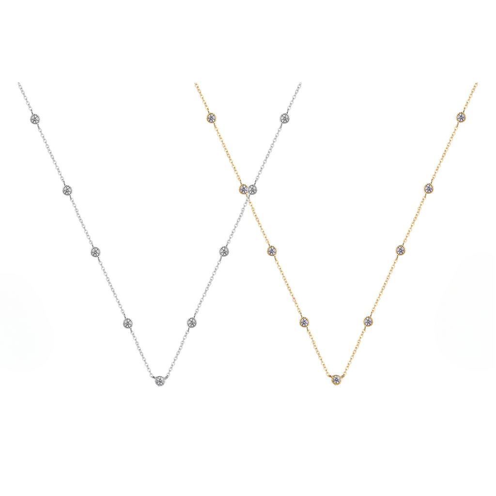 Dainty Diamond CZ Bezel-Strand Gold Silver Necklace 16" | The Shop'n Glow