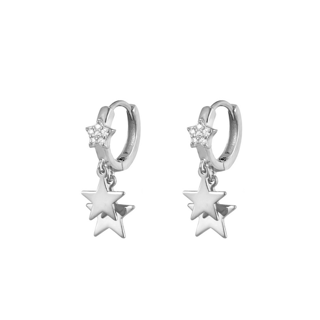Sterling Silver Star Dangle Huggie Hoop Earrings