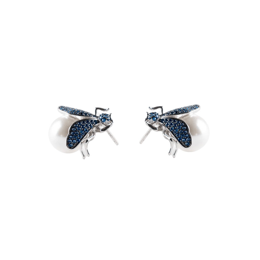 Pearls Blue Fly Stud Earrings - The Shop'n Glow