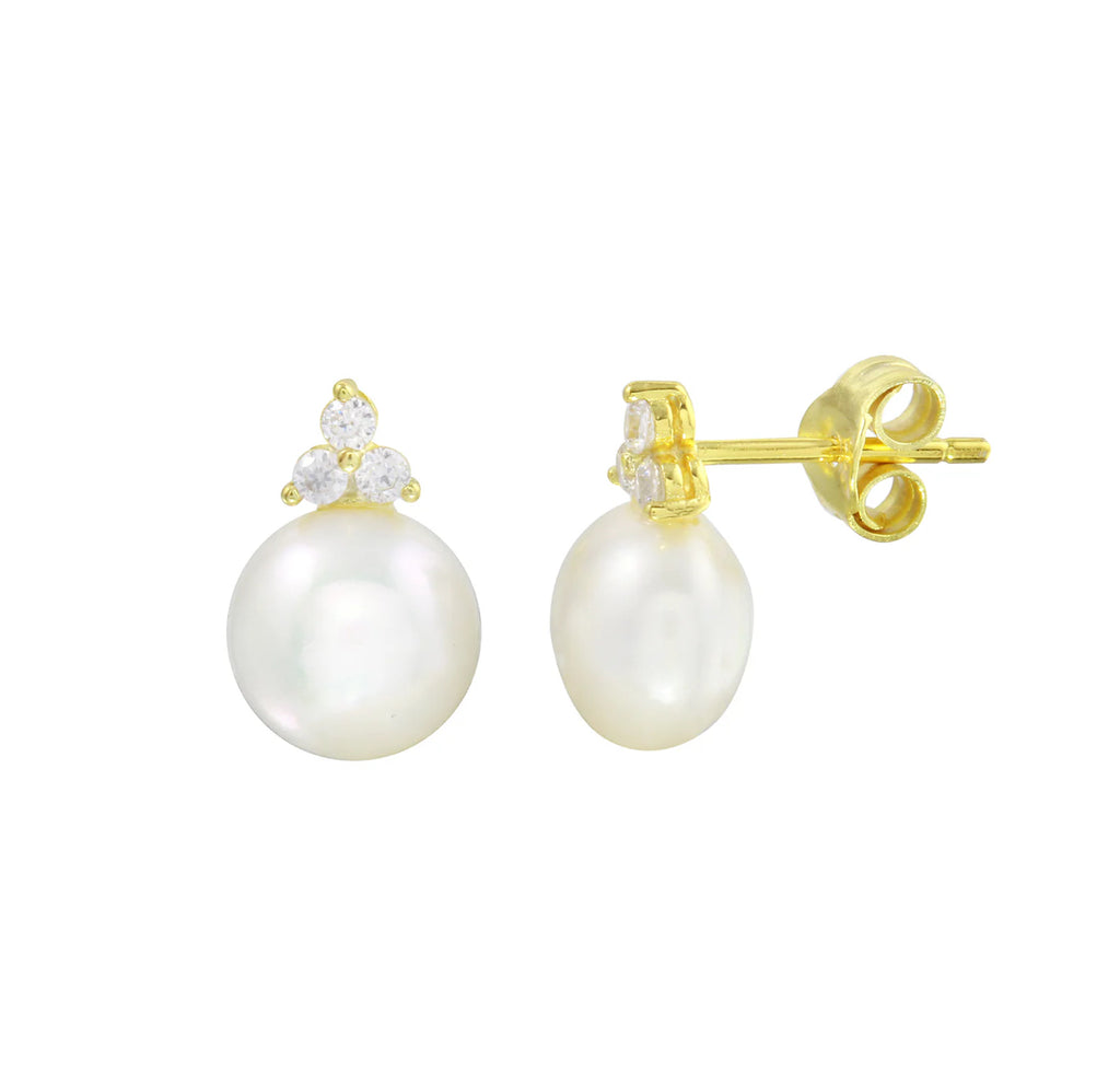 Elegant Freshwater Pearl & Cubic Zirconia Stud Earrings