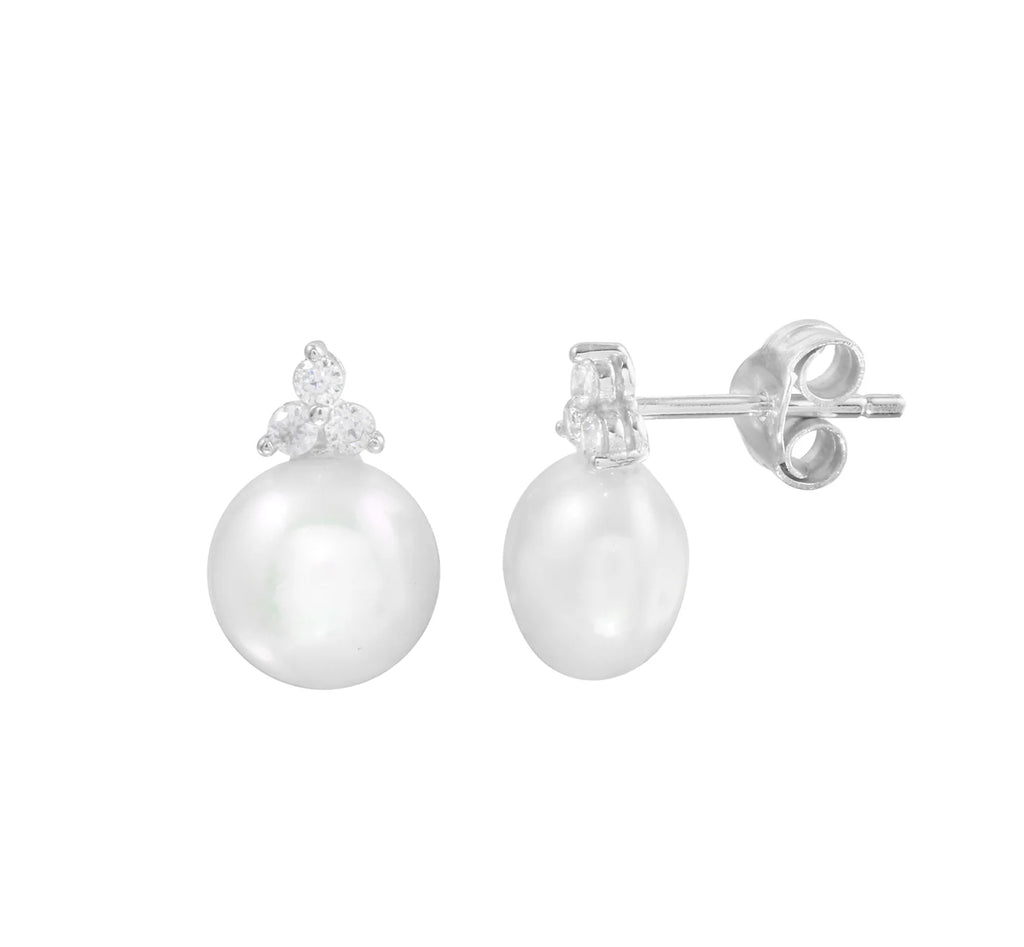Elegant Freshwater Pearl & Cubic Zirconia Stud Earrings