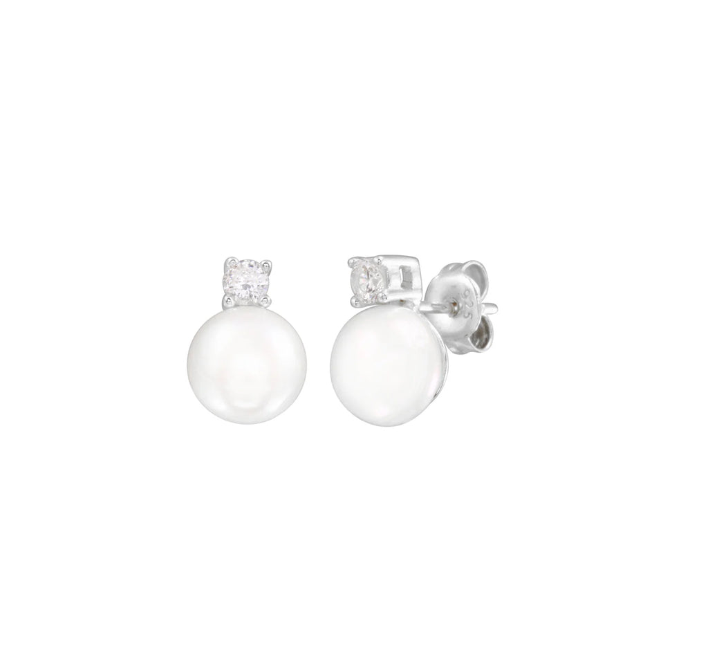 Classic Pearl & Cubic Zirconia Stud Earrings