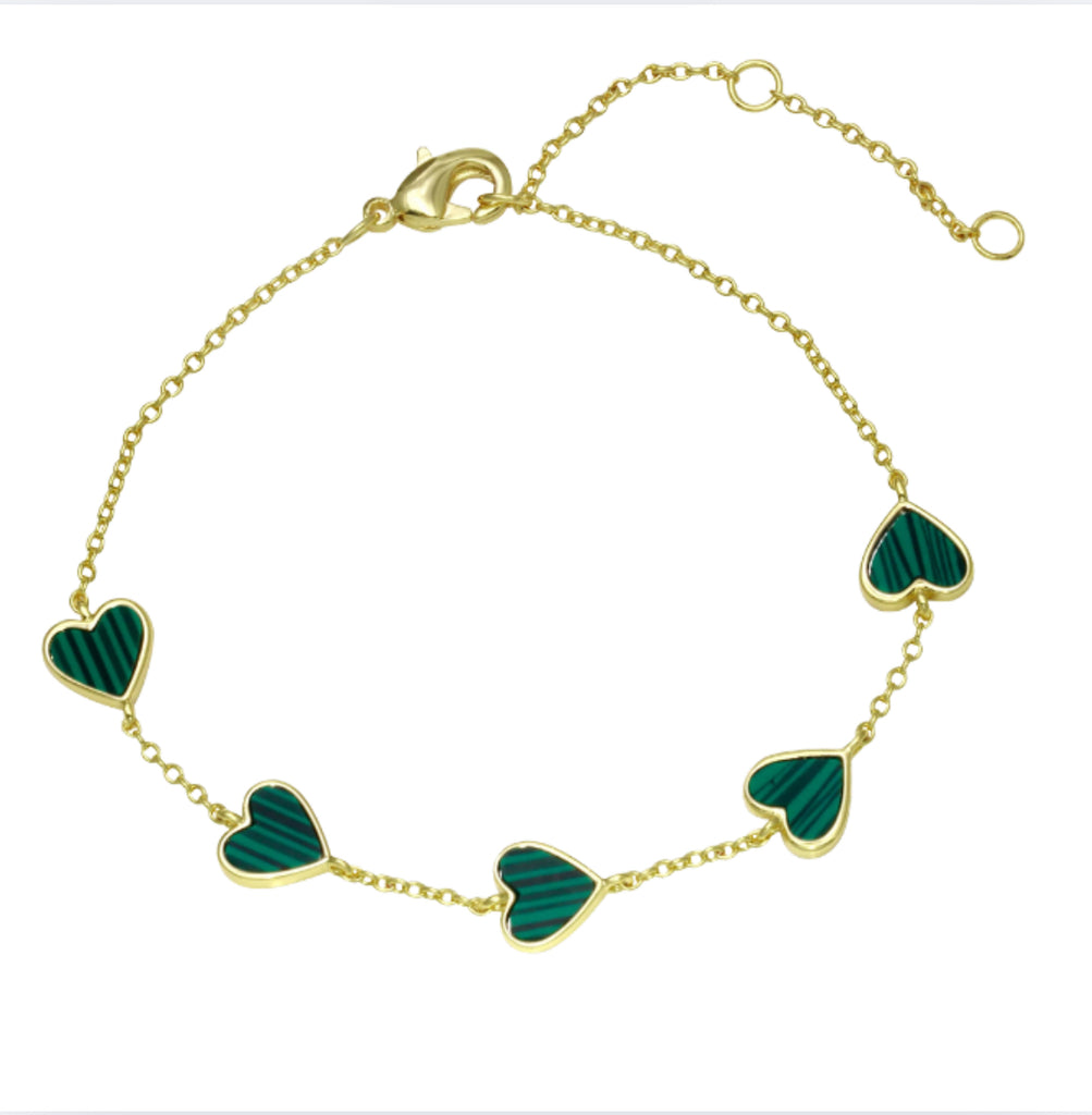 Malachite Heart Charm Bracelet – Gold Plated