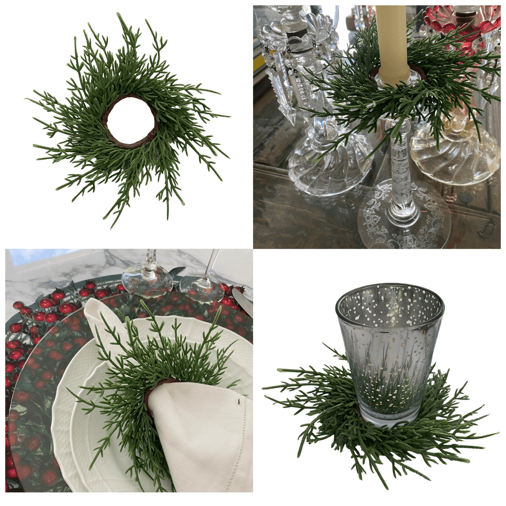 Set of 4 Deluxe Christmas Pine Wreath Napkin Holders or Candle Rings | The Shop'n Glow