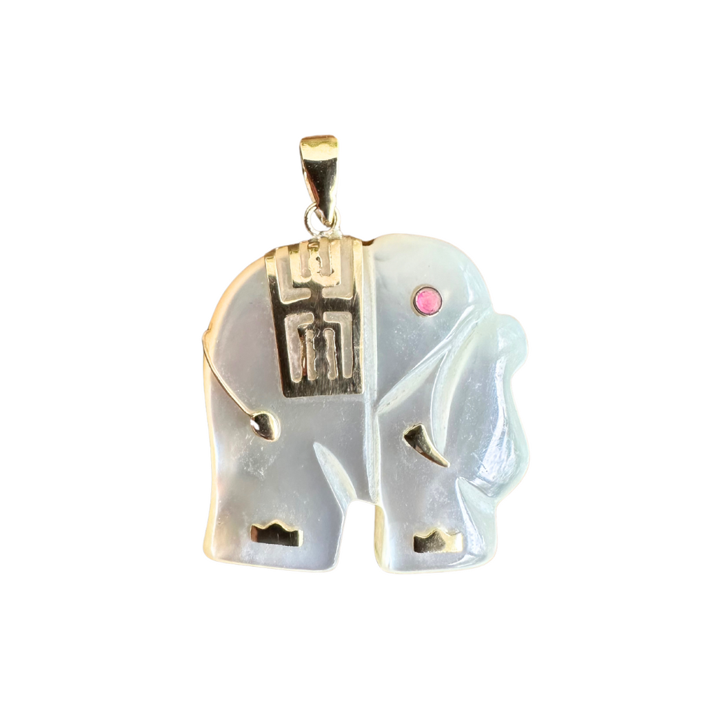 14k Gold Mother Pearl Elephant Charm Pendant | the Shop'n Glow