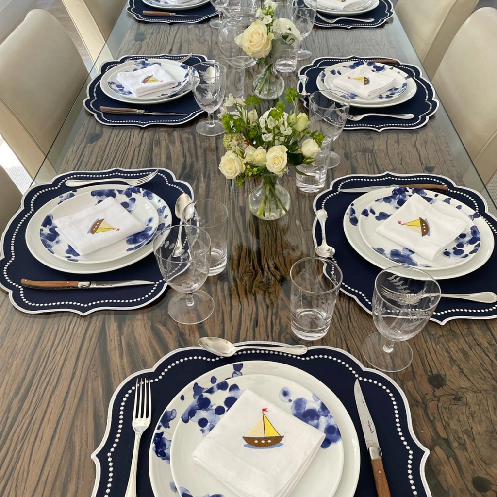 Vibrant Navy Blue Placemats with White Scalloped Detail (Set of 2) | The Shop'n Glow