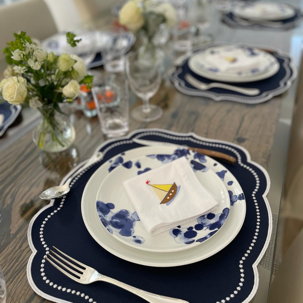 Vibrant Navy Blue Placemats with White Scalloped Detail (Set of 2) | The Shop'n Glow