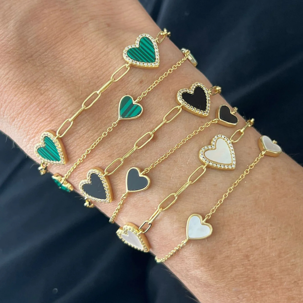 Three Hearts Stone Gold Link Bracelet  | The Shop'n Glow