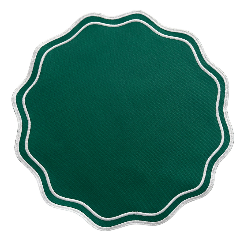Vibrant Green Placemats with White Scalloped Detail (Set of 2) | The Shop'n Glow