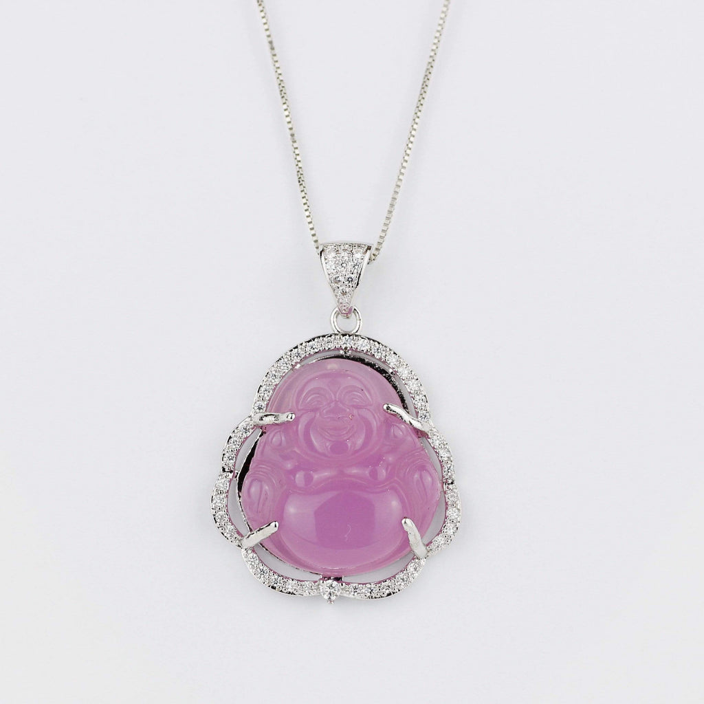 Pink Happy Buddha Pendant Silver Necklace - The Shop'n Glow