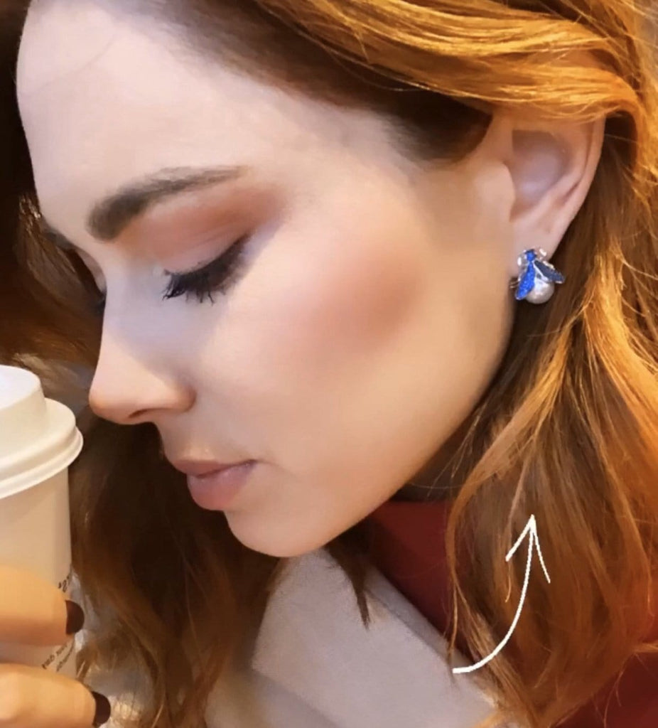 Pearls Blue Fly Stud Earrings - The Shop'n Glow