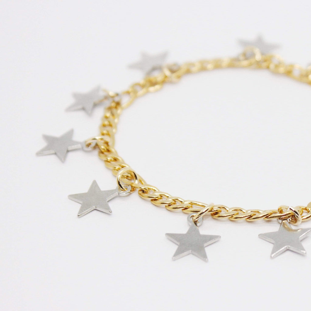 Gold Charm Bracelet with Silver Stars - The Shop'n Glow