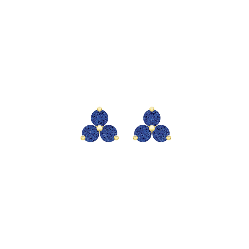 14K Gold Trio of Round Blue Sapphires Stud Earrings