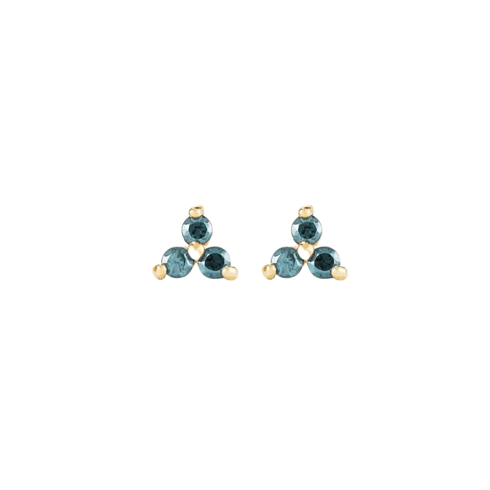 14K Gold Trio of Round Blue Topaz Small Stud Earrings