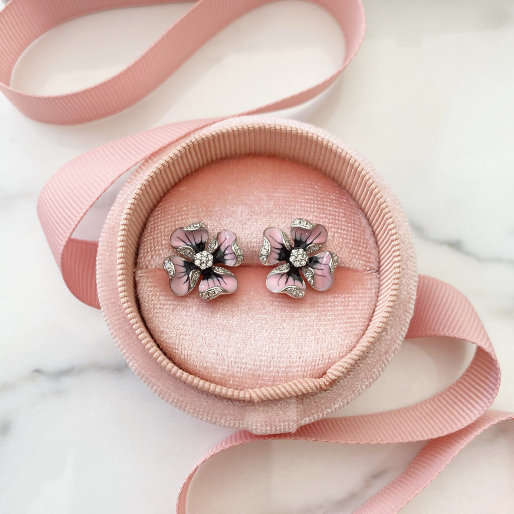 Pink an Black Flowers Stud Earrings - The Shop'n Glow