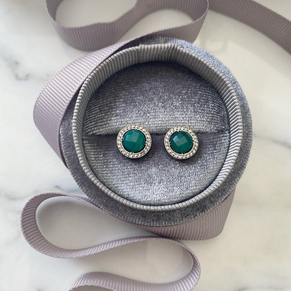 Green Onyx with Diamonds Stud Earrings | The Shop'n Glow