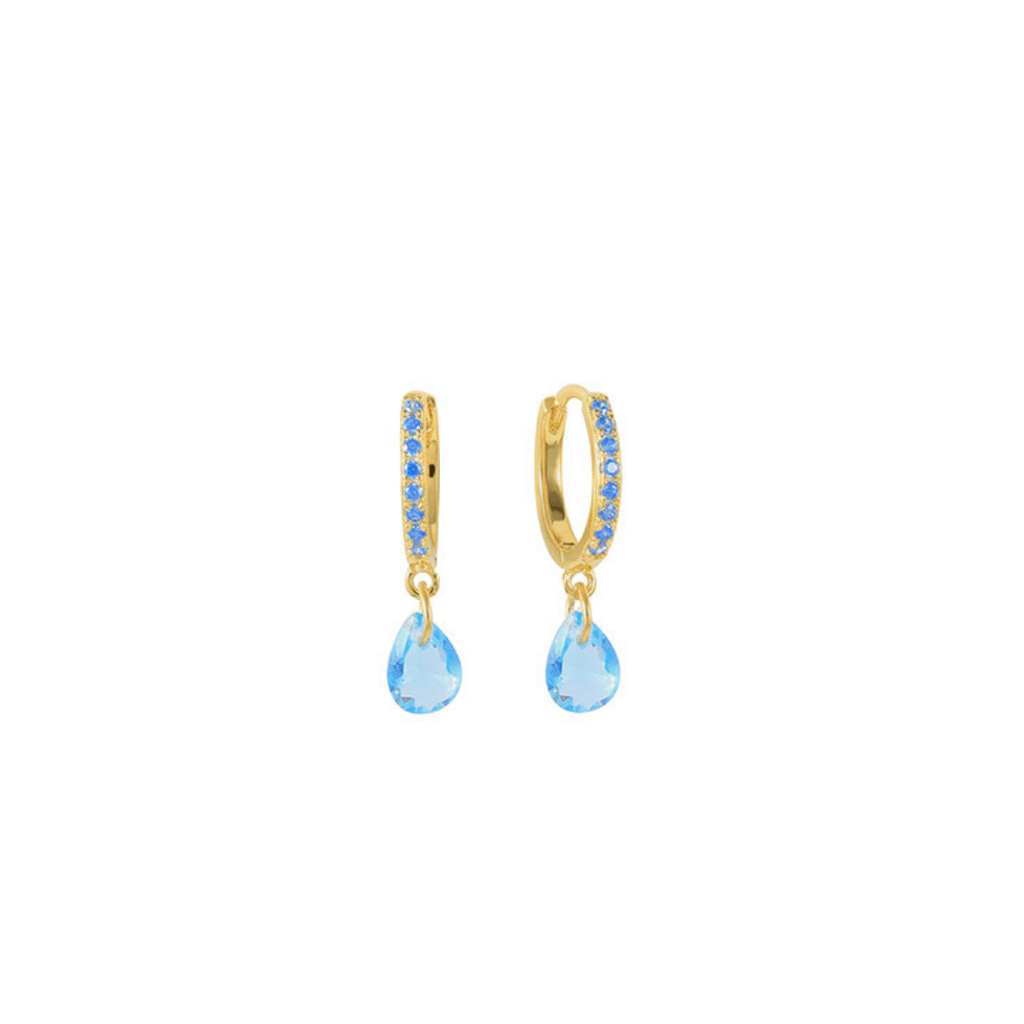 Mini Gold and Blue Drop Hoop Earrings | The Shop'n Glow 