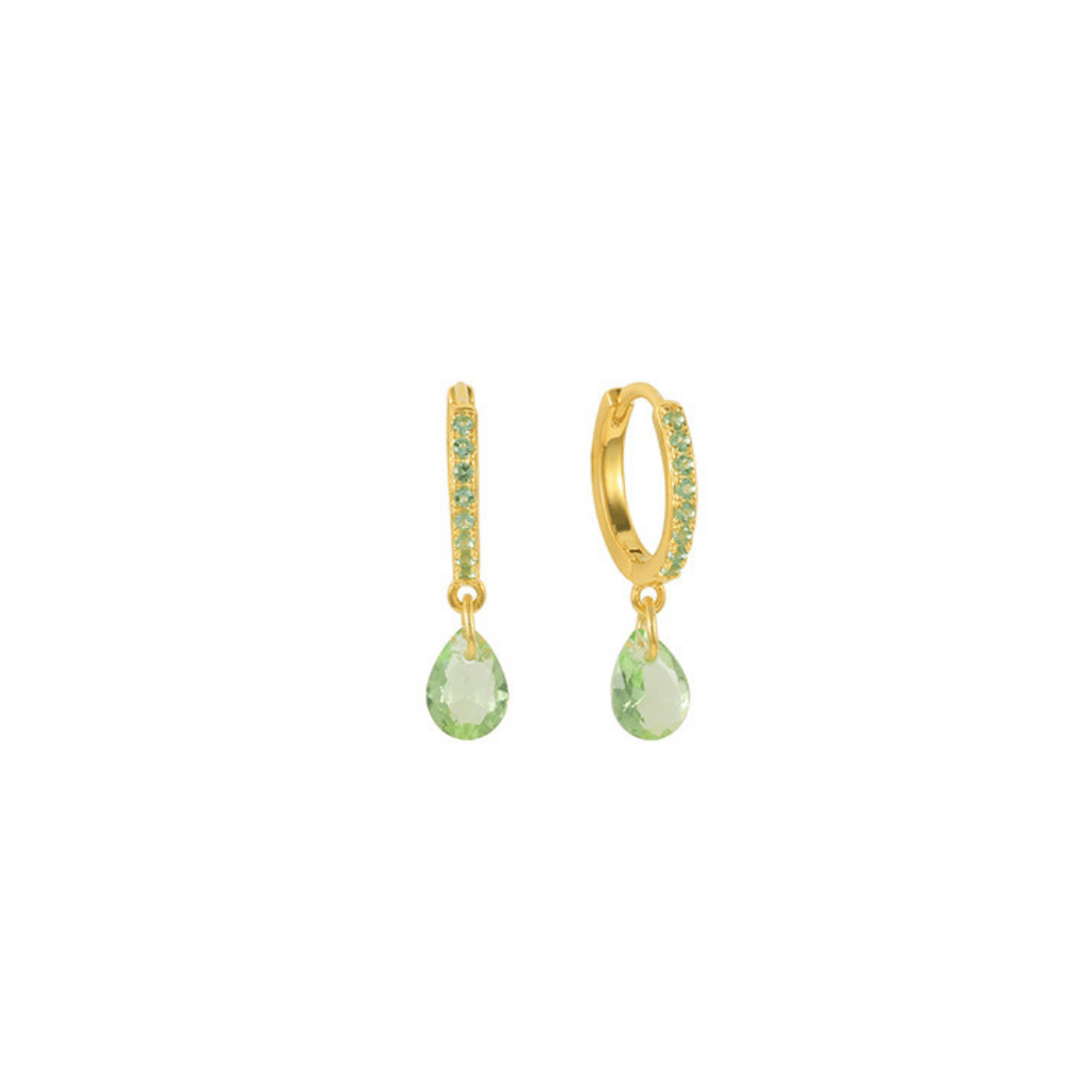Mini Gold and Green Drop Hoop Earrings | The Shop'n Glow 