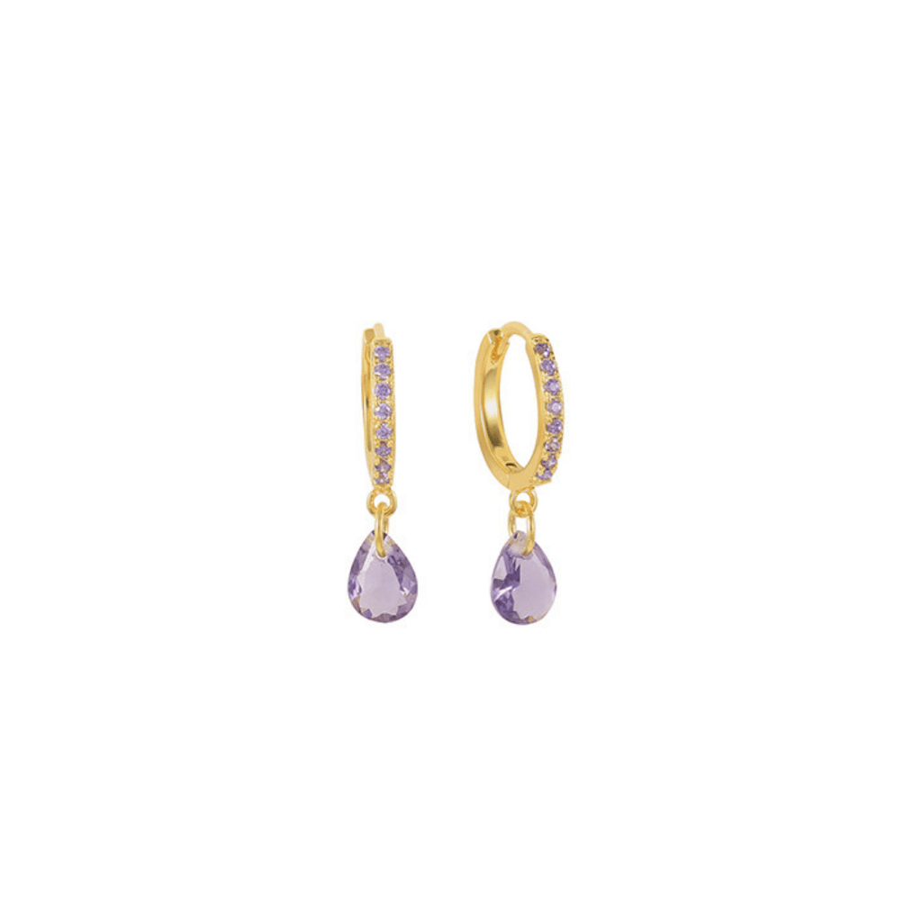 Mini Gold and Purple Drop Hoop Earrings | The Shop'n Glow 