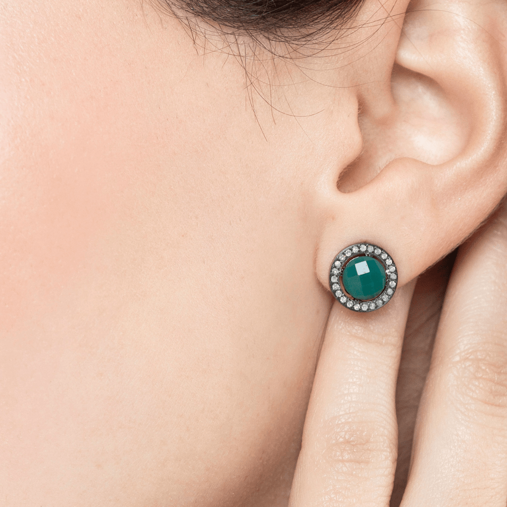 Green Onyx with Diamonds Stud Earrings | The Shop'n Glow