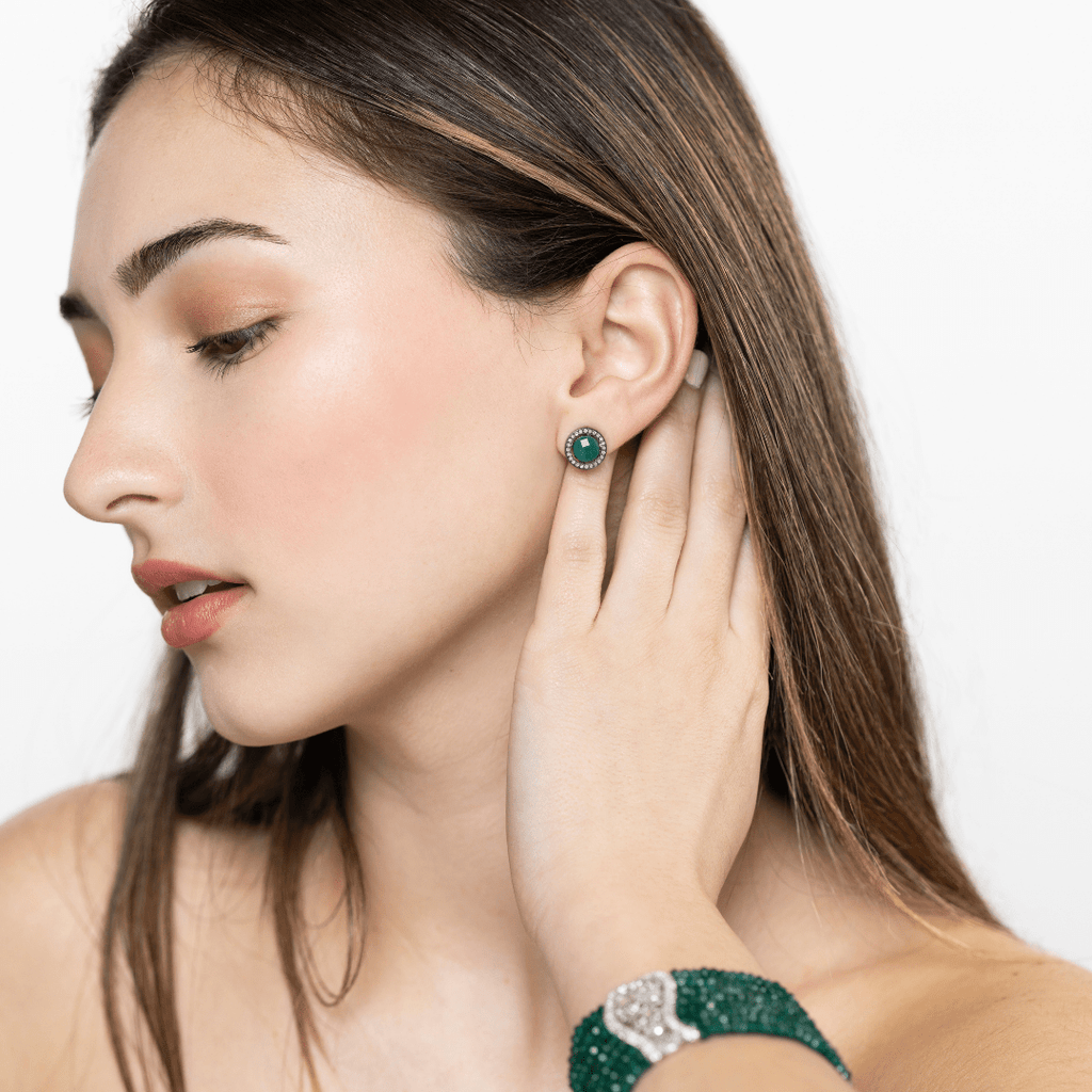 Green Onyx with Diamonds Stud Earrings | The Shop'n Glow