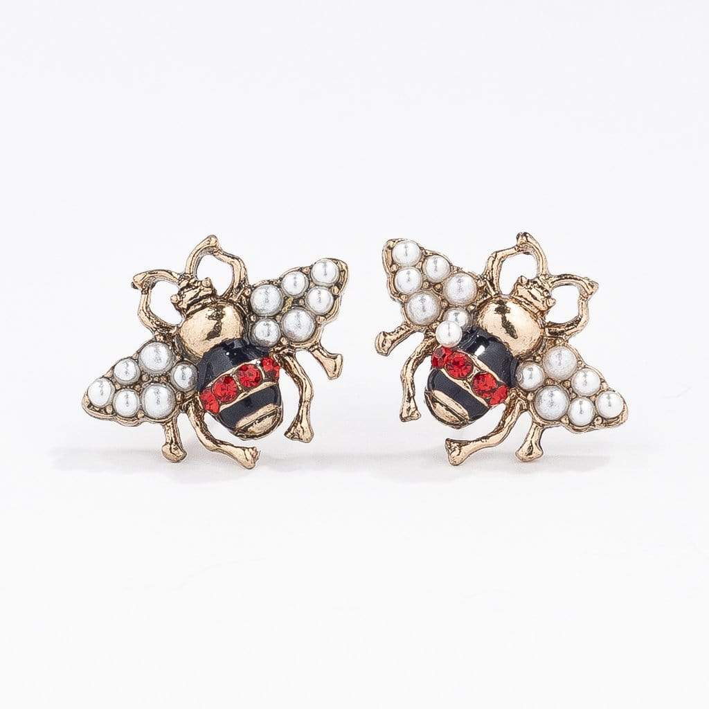 Fashion Golden Bee with Pearls Gold Stud Earrings - The Shop'n Glow