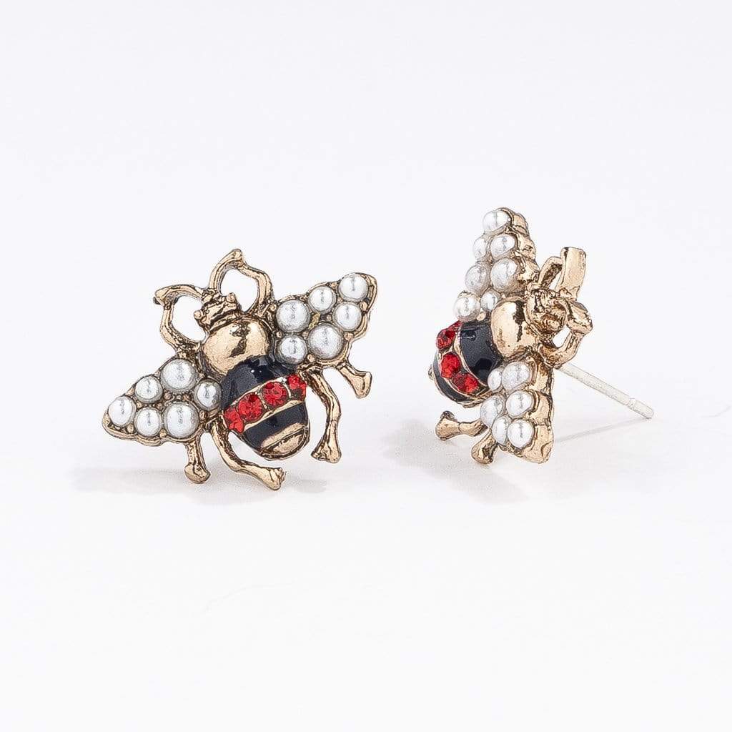 Fashion Golden Bee with Pearls Gold Stud Earrings - The Shop'n Glow