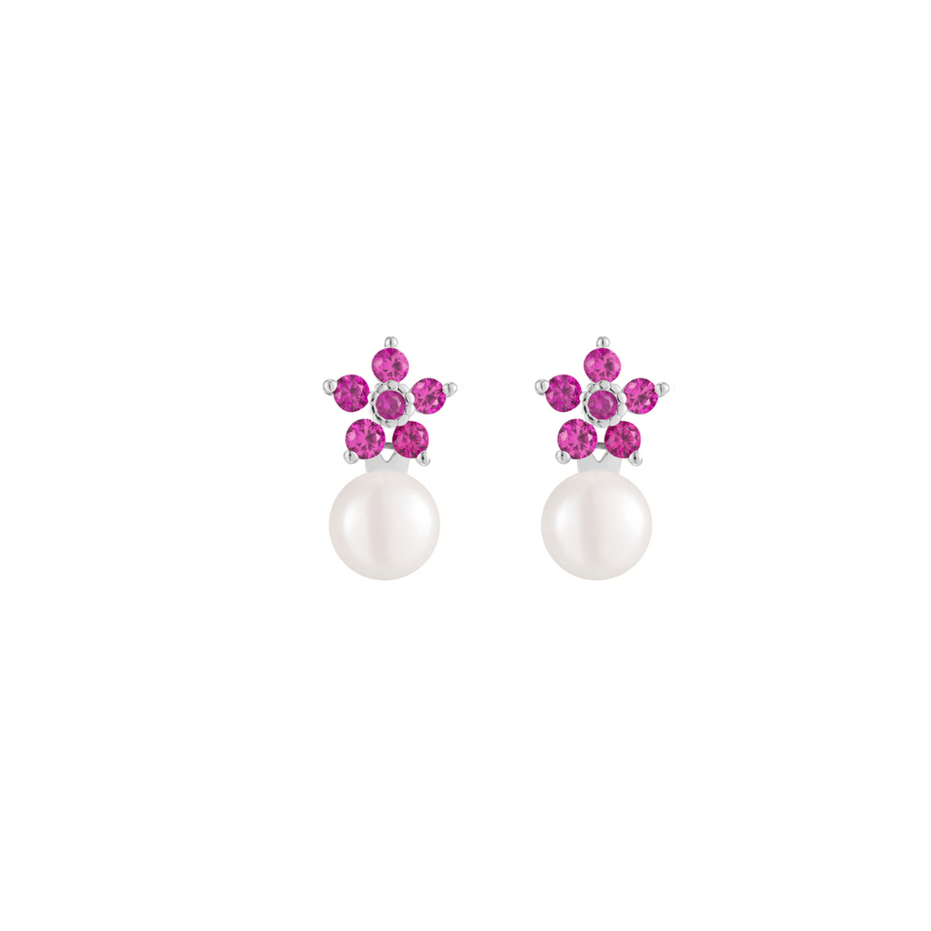 Floral Round White Shell Pearl Stud Earrings | The Shop'n Glow