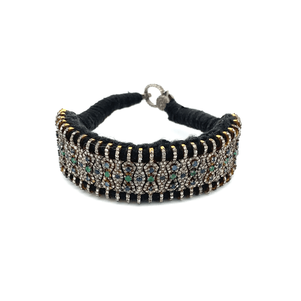 Sapphire Emerald and Diamond Macrame Bracelet with Black Thread | The Shop'n Glow