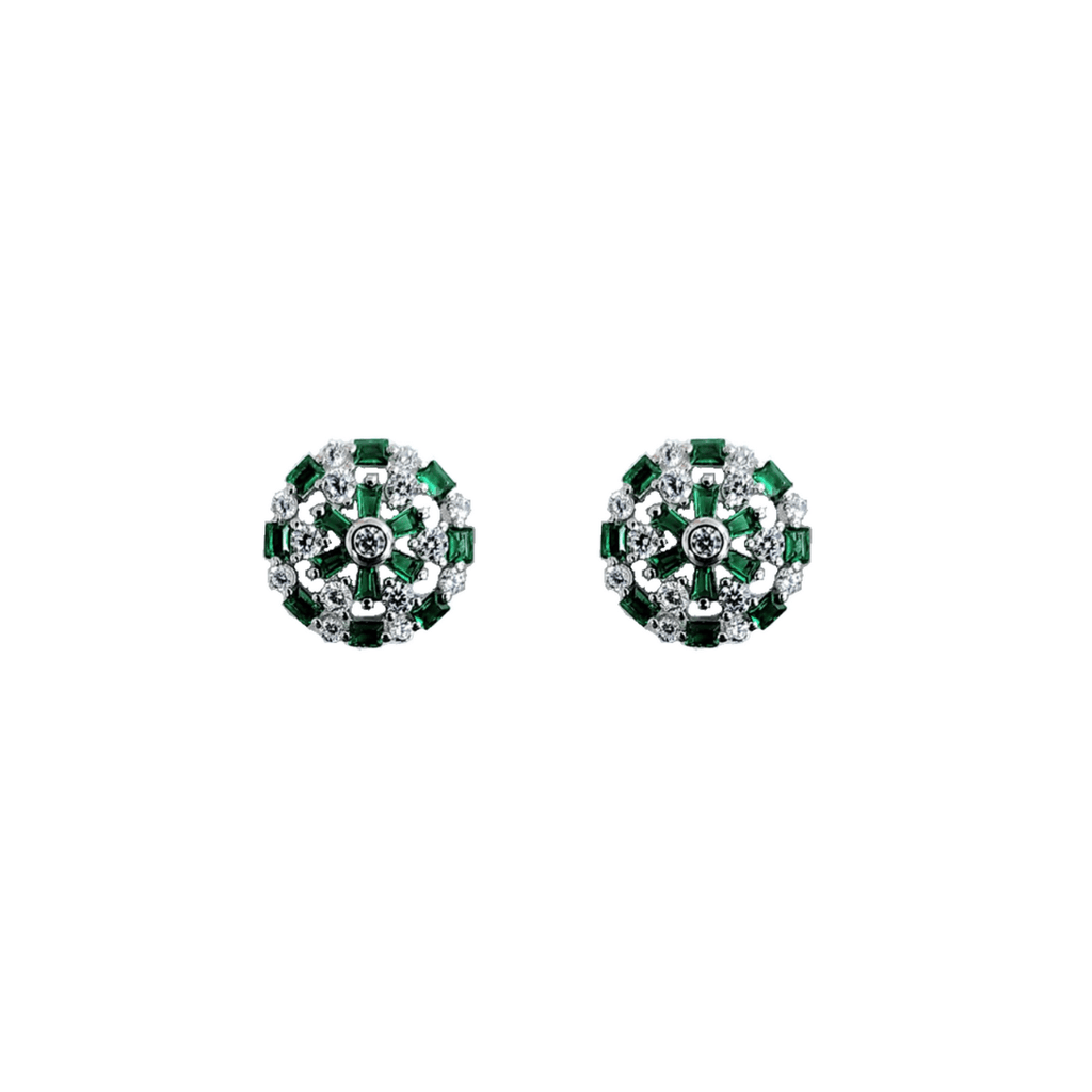 Elegant Sterling Silver Round Stud Earrings with Green Cubic Zirconia | The Shop'n Glow
