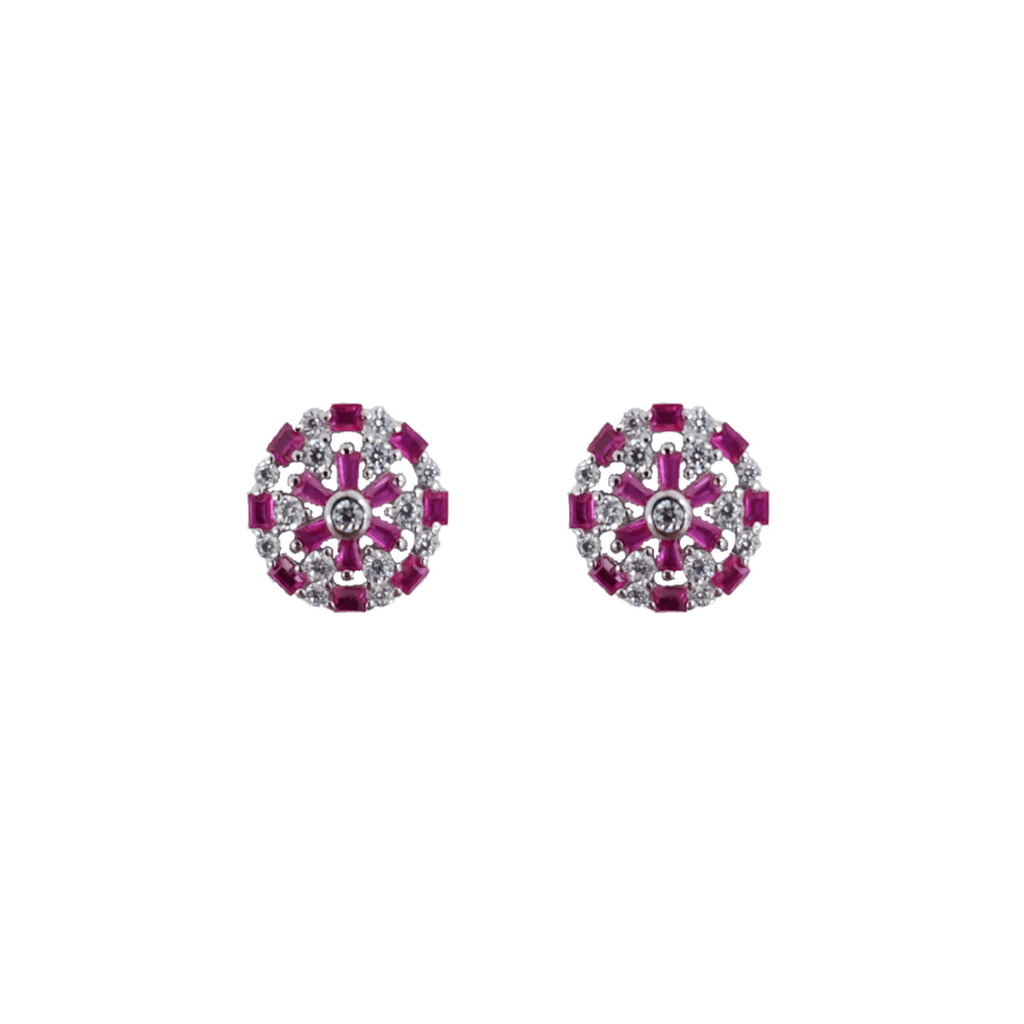 Elegant Sterling Silver Round Stud Earrings with Red Cubic Zirconia | The Shop'n Glow