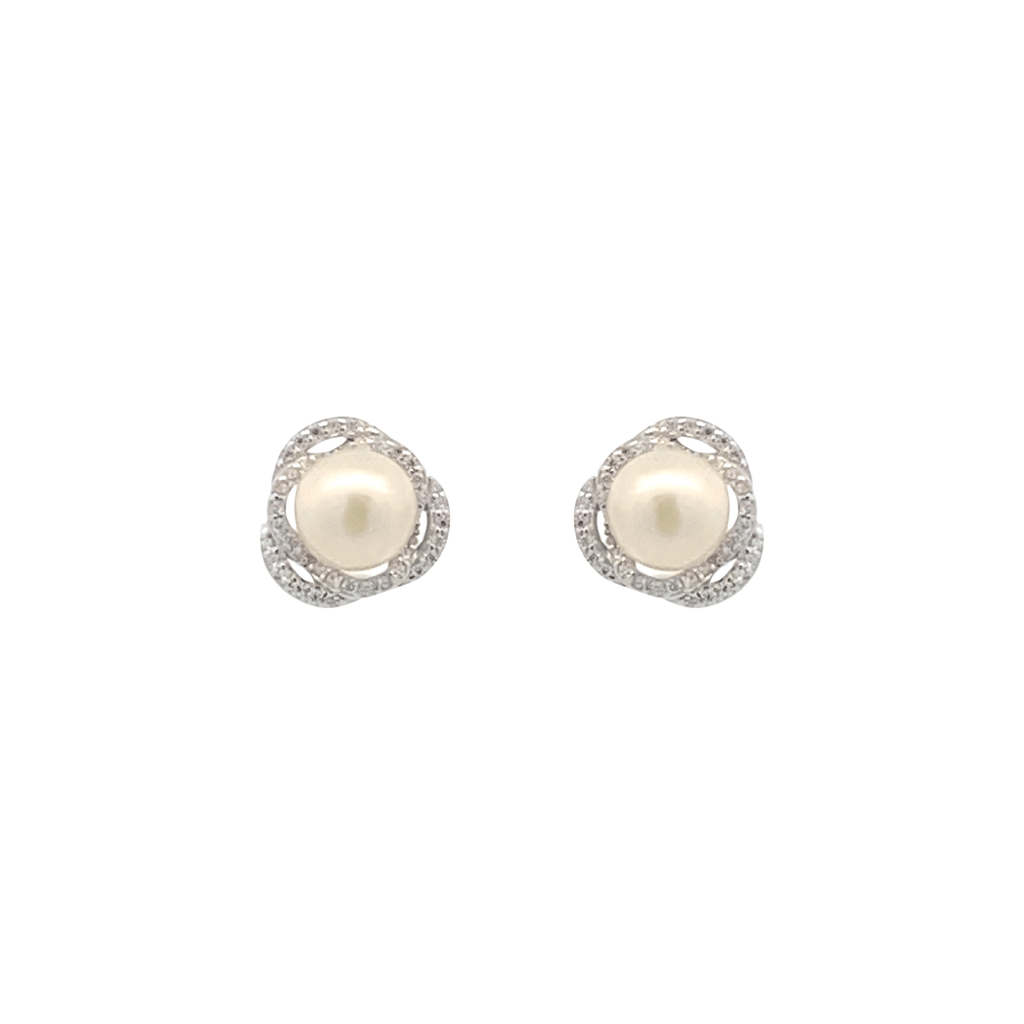 Rose Sparkling Cubic Zirconia Pearl Stud Earrings | The Shop'n Glow