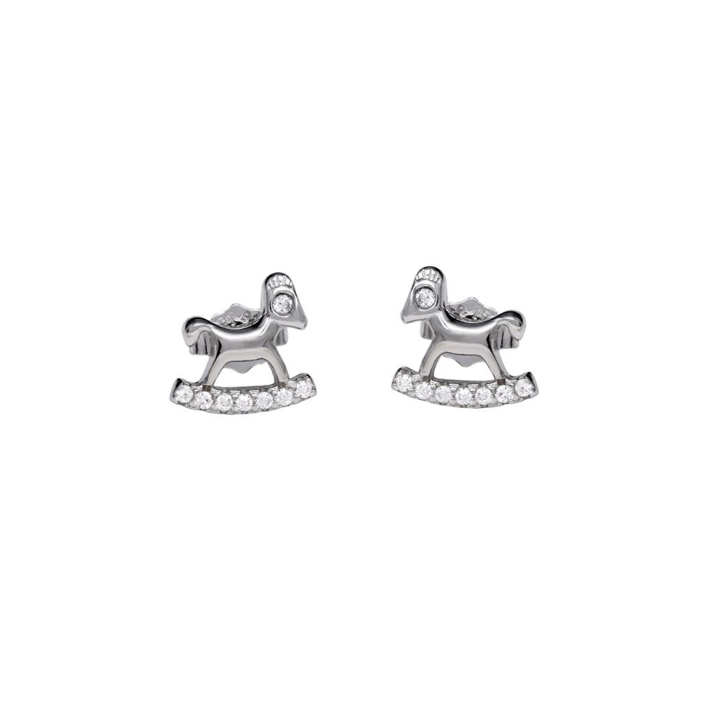 Mini Rocking Horse Sterling Silver with CZ Stud Earrings | The Shop;n Glow