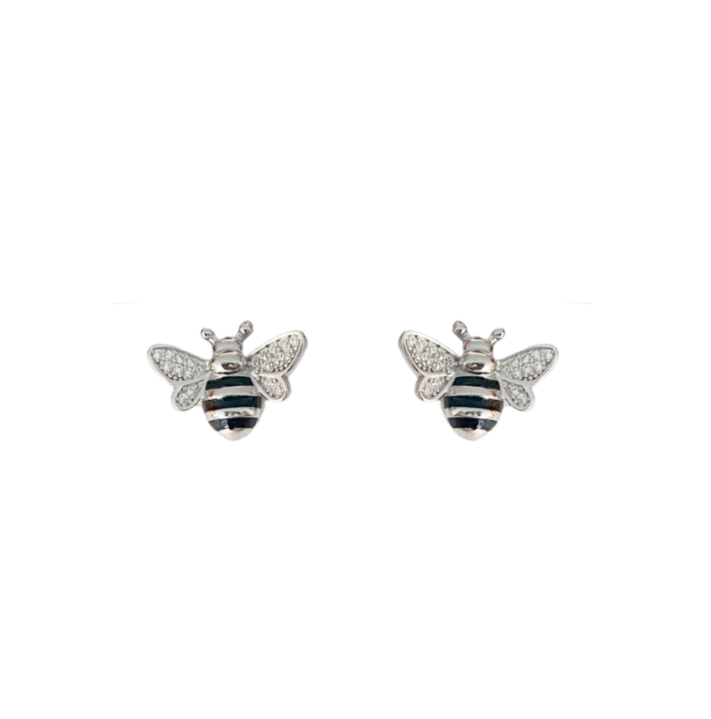 Cute Black and Silver Bees Stud Earrings | The Shop'n Glow