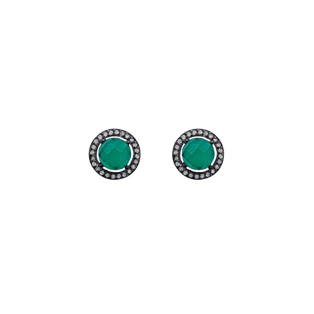 Green Onyx with Diamonds Stud Earrings | The Shop'n Glow