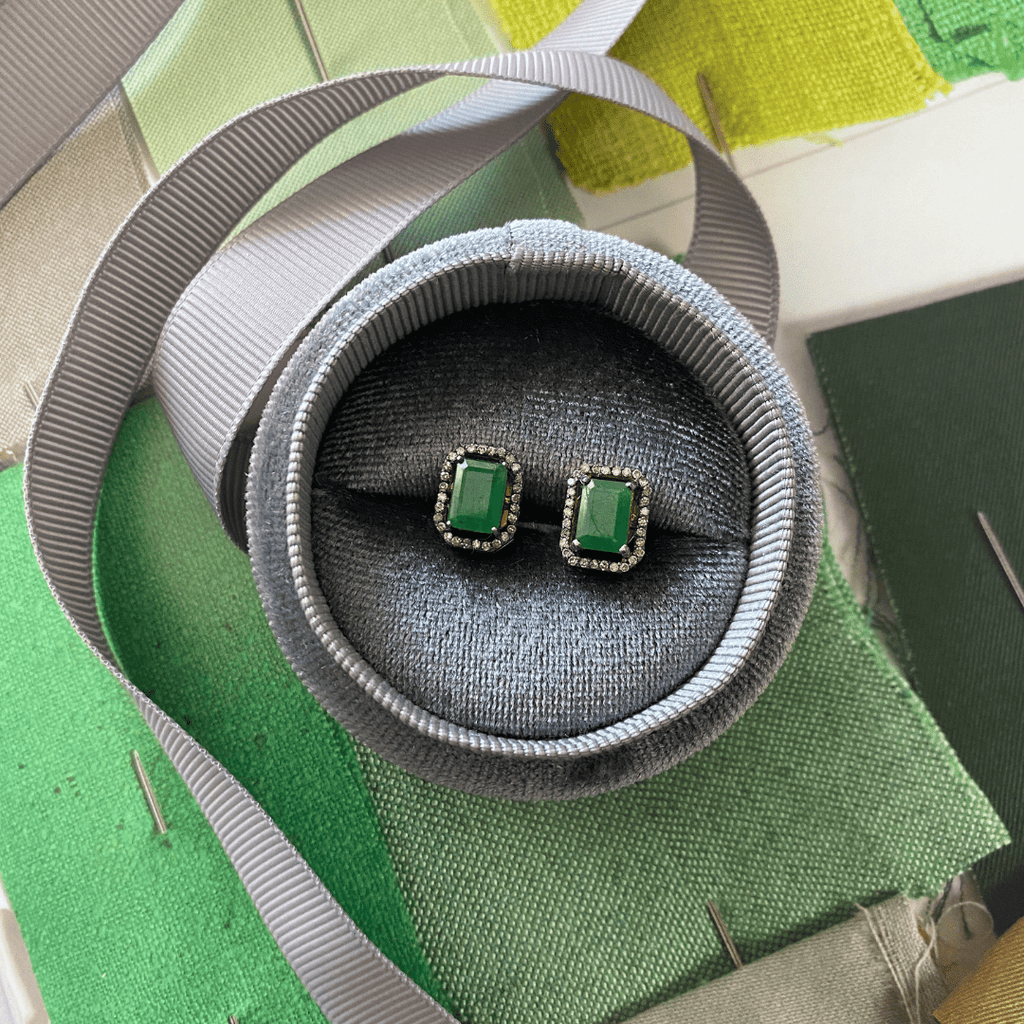 Emerald with Diamonds Stud Earrings | The Shop'n Glow