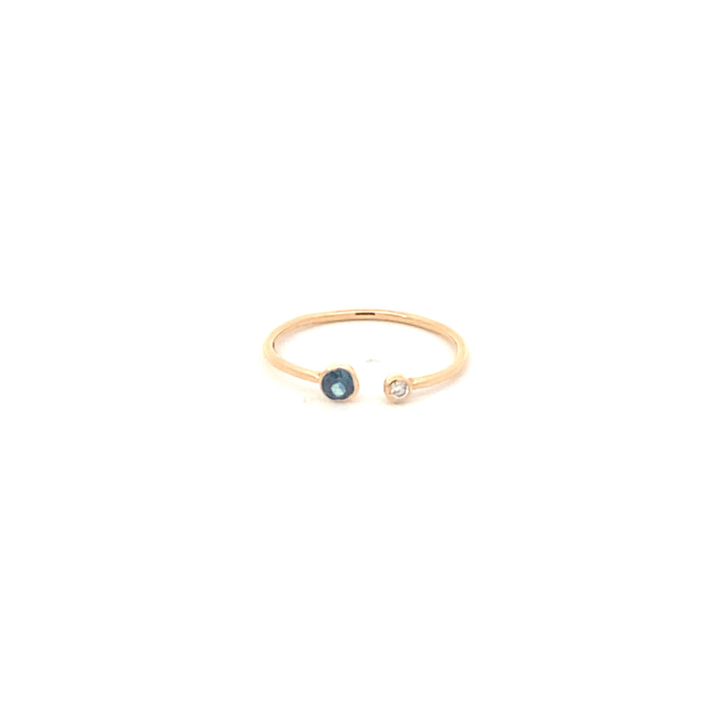 14K Real Gold Blue Sapphire and Diamond Ring