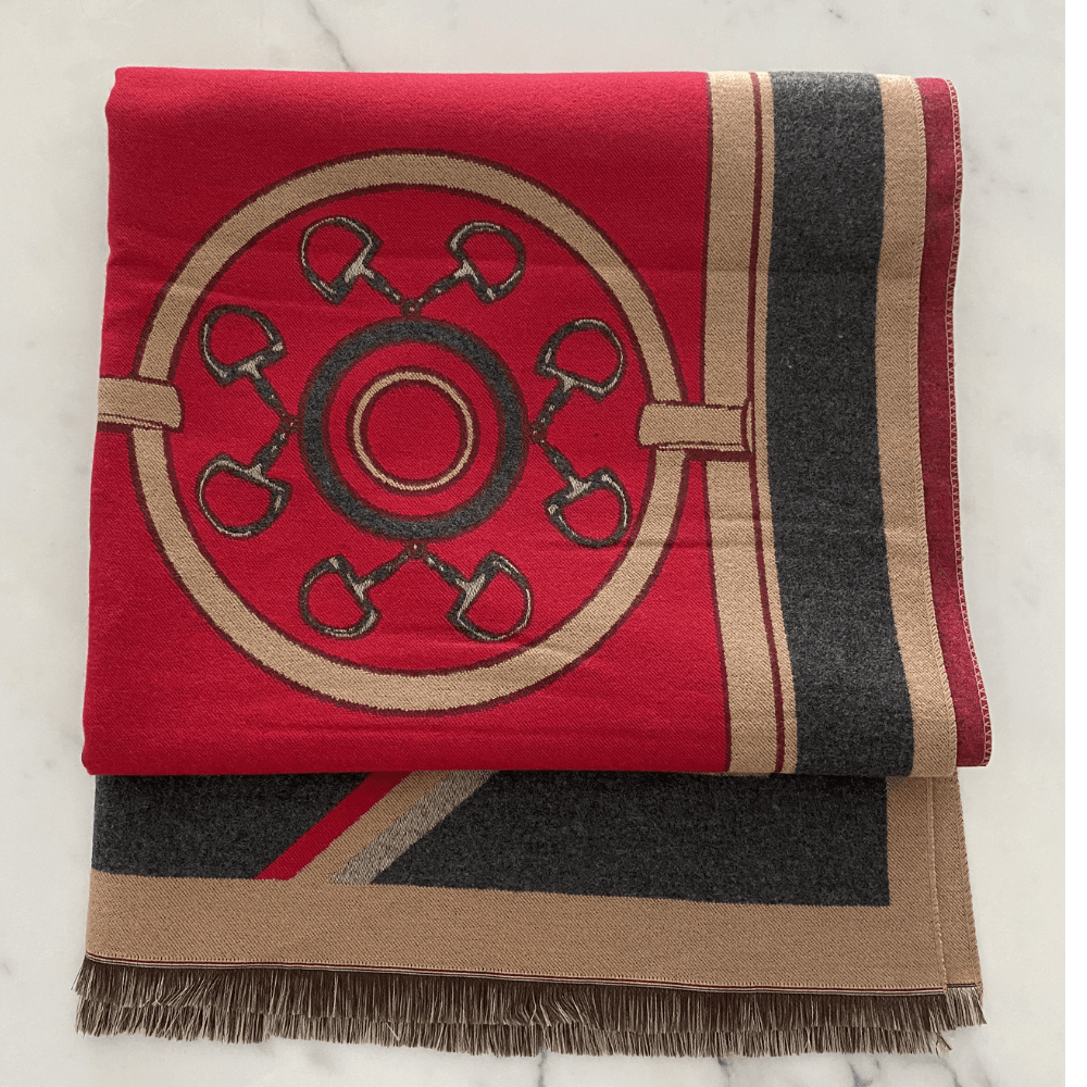 Red Cashmire Shawl with Equestrian Motive - The Shop'n Glow