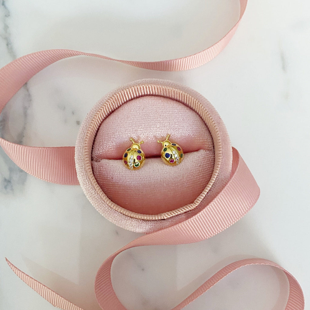 Gold Ladybug Sterling Silver Stud Earrings | The Shop'n Glow