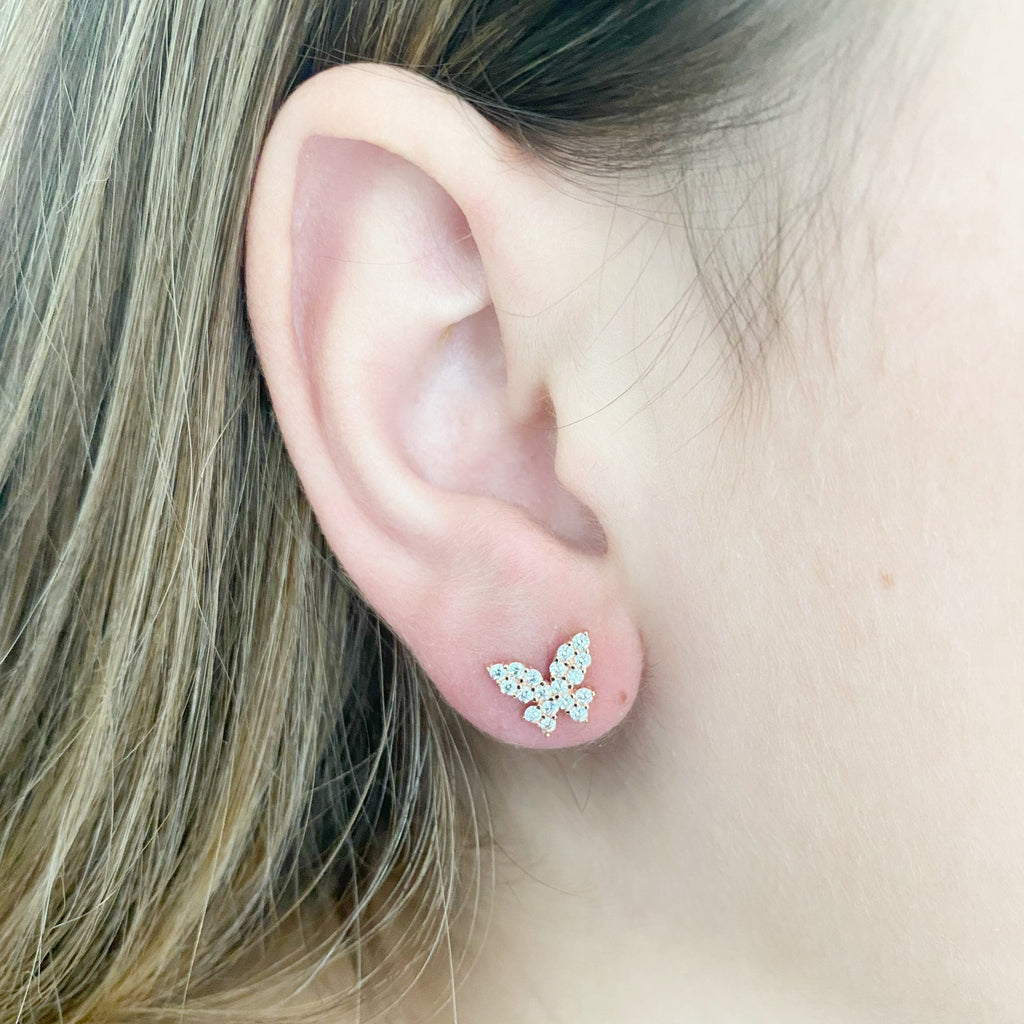 Cute Gold Small Butterflies Sterling Silver Stud Earrings