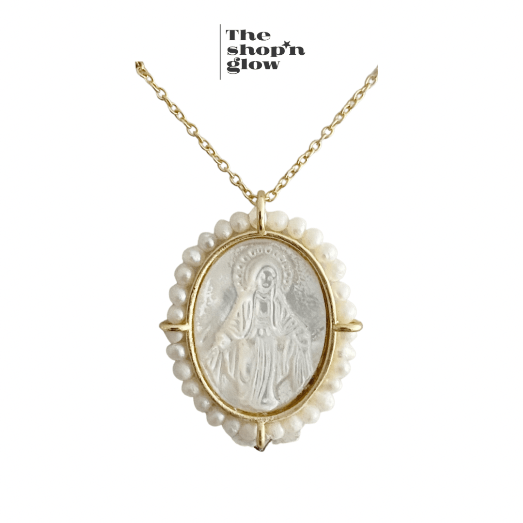 Sterling Silver Gold Necklace - Pearl Virgin Mary | The Shop\'n Glow